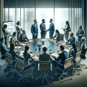 Executive Business and Strategic Meeting in a High-Rise Office