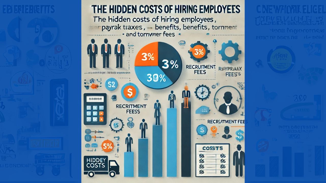A detailed chart showing hidden costs of hiring employees, including payroll taxes, benefits, and turnover costs.